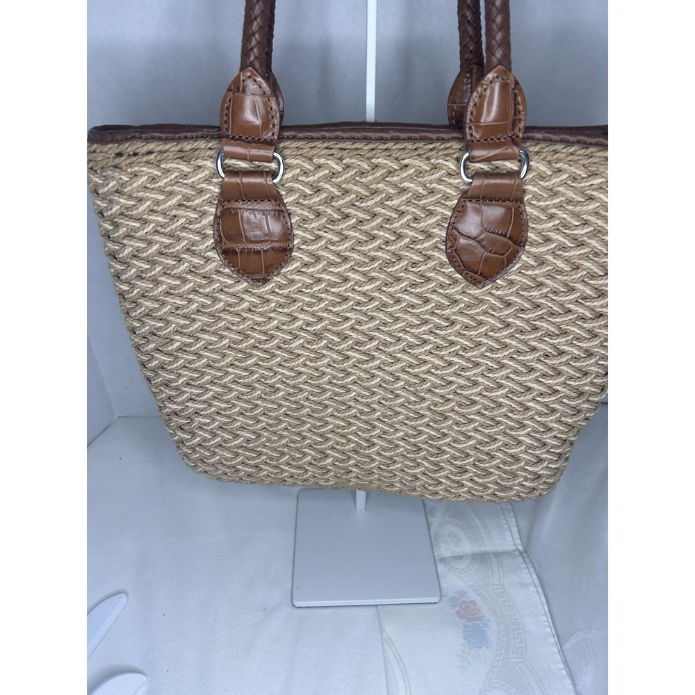 Brighton Woven Jute Rope Shoulder Tote Bag Leather Strap Tan Brown Boho Beach - Picture 6 of 14